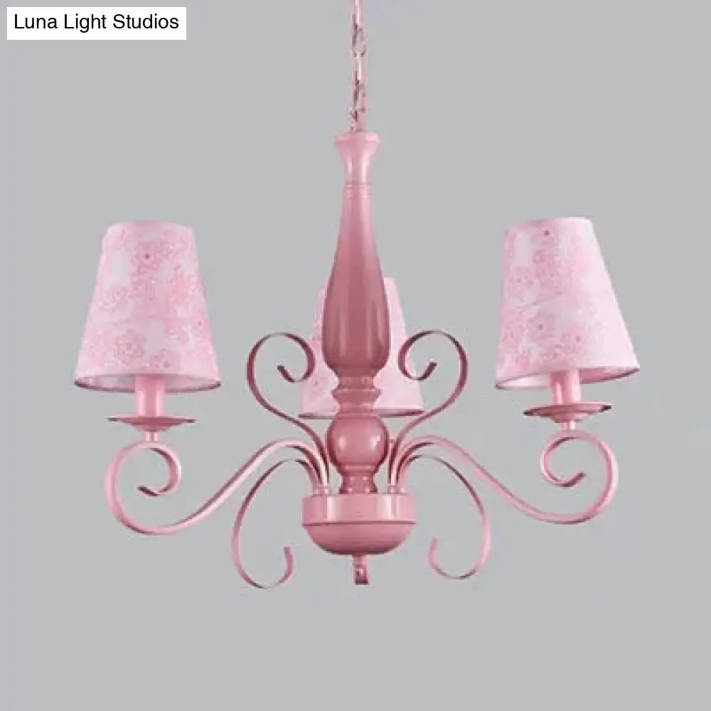 Kids Pink Chandelier: Girl Bedroom Metal Shade Tapered 3 Lights Hanging Light