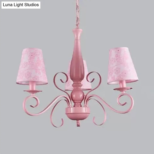 Kids Pink Chandelier: Girl Bedroom Metal Shade Tapered 3 Lights Hanging Light