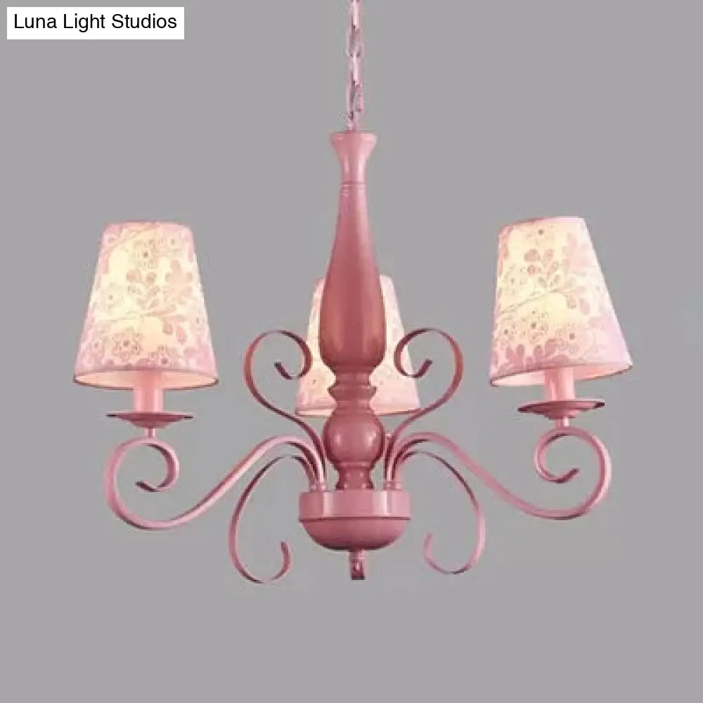 Kids Pink Chandelier: Girl Bedroom Metal Shade Tapered 3 Lights Hanging Light