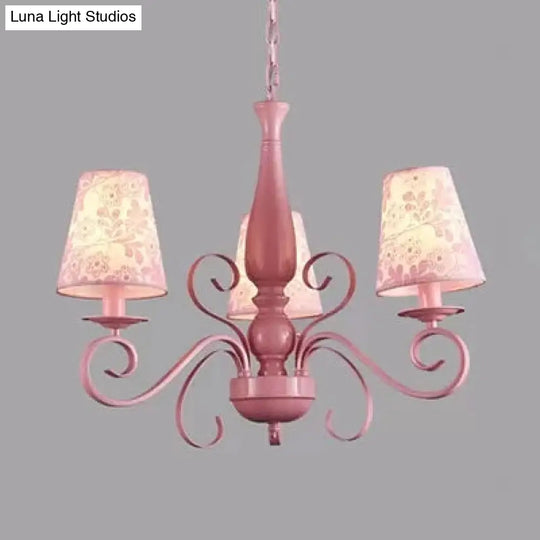 Kids Pink Chandelier: Girl Bedroom Metal Shade Tapered 3 Lights Hanging Light