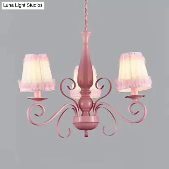 Kids Pink Chandelier: Girl Bedroom Metal Shade Tapered 3 Lights Hanging Light