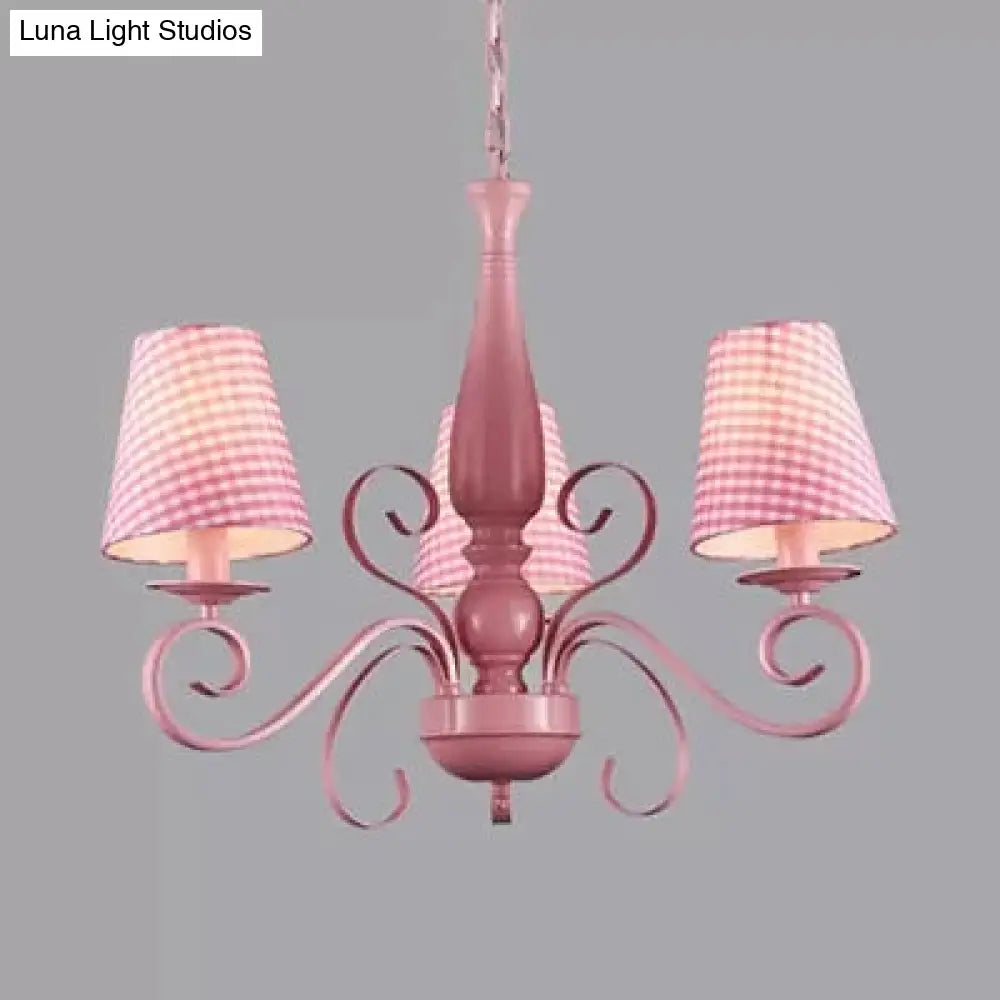 Kids Pink Chandelier: Girl Bedroom Metal Shade Tapered 3 Lights Hanging Light