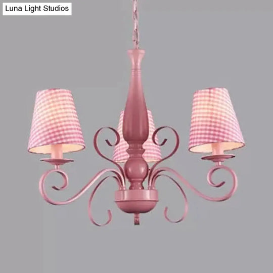 Kids Pink Chandelier: Girl Bedroom Metal Shade Tapered 3 Lights Hanging Light