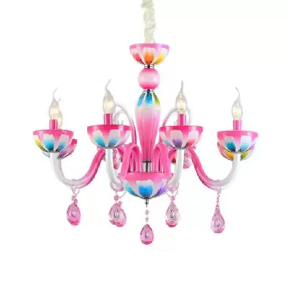 Kids Pink Nursing Room Chandelier Pendant Light With Crystal Deco - Metal Finish 5 /