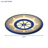 Kids Rudder Flush Mount Lamp In Blue With Led Lighting - 18’/23.5’ Width Metallic Finish