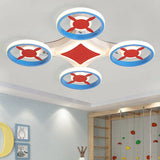 Kids Space Vehicle Ceiling Lamp: Blue And Red Led Flush Mount - Acrylic Metal Cartoon Light /