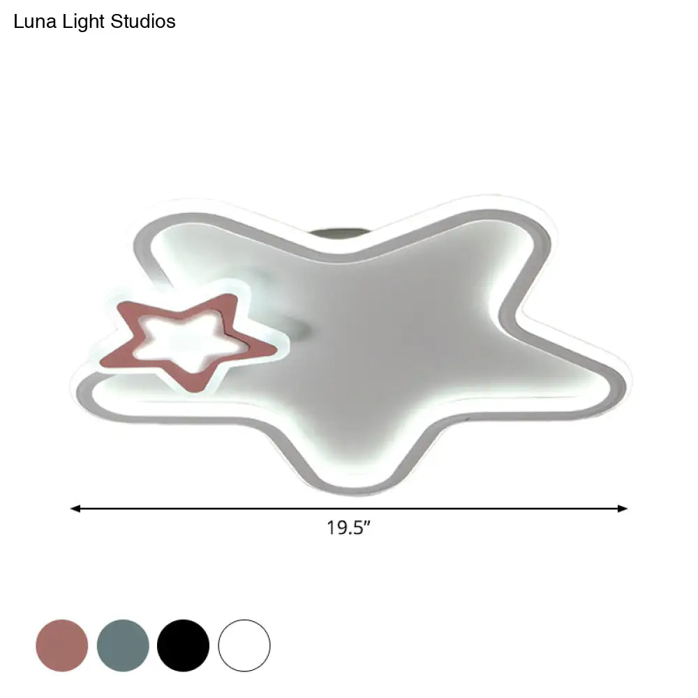 Kid’s Star Flush Ceiling Light: Cartoon Acrylic Black/Blue/Pink Led Lamp (Warm/White Light)