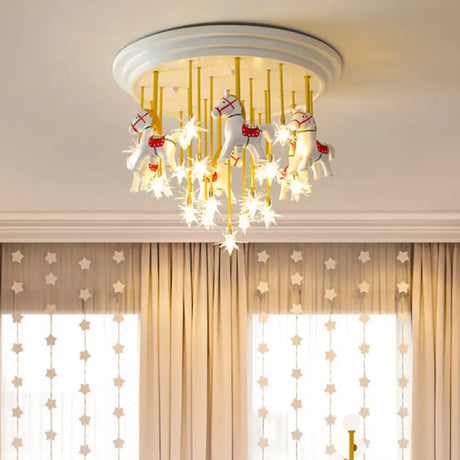Kids’ Style Md Ceiling Light: Semi Flush Mount With Led Resin Horse In White 16 /