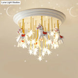 Kids’ Style Md Ceiling Light: Semi Flush Mount With Led Resin Horse In White