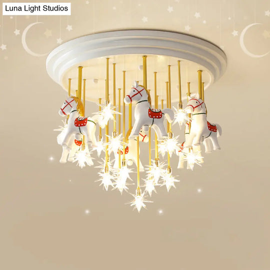 Kids Style Md Ceiling Light: Semi Flush Mount With Led Resin Horse In White
