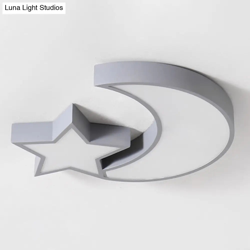 Kids Style Star And Moon Led Flushmount Ceiling Lamp Grey / White