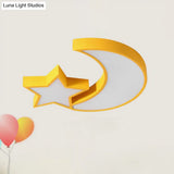 Kids Style Star And Moon Led Flushmount Ceiling Lamp Yellow / White