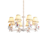 Kids White Horse Chandelier Lamp - Resin Ceiling Pendant Light With Fabric Shade 8 /