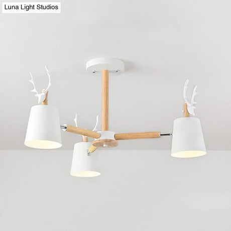 Kindergarten Animal Chandelier: Trapezoid Shade With Antlers Metal Hanging Light