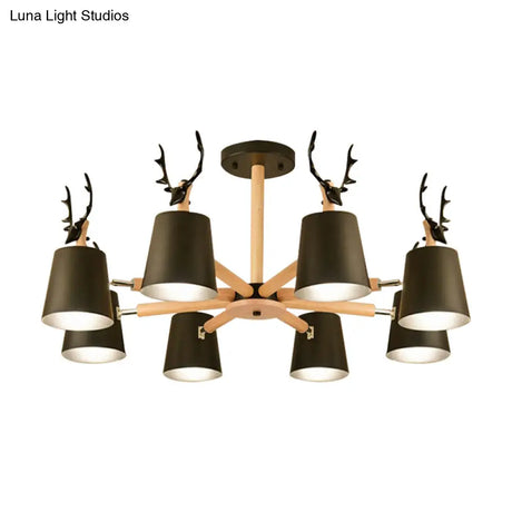 Kindergarten Animal Chandelier: Trapezoid Shade With Antlers Metal Hanging Light