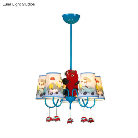 Kindergarten Blue Fabric Cartoon Chandelier Ceiling Lamp With Tapered Shade