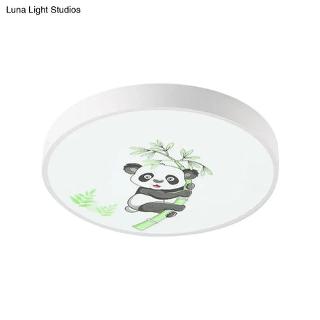 Kindergarten Circle Ceiling Mount Light With Panda Acrylic Animal Fixture (White)