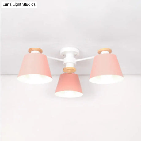 Kindergarten Foyer Chandelier: Bucket Shade Multi-Head Metal Hanging Light