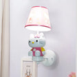 Kitty Girls Room Wall Lighting: Cute Pink Resin Cartoon Sconce Fixture With Fabric Shade