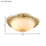Korean Countryside Dome Flushmount Ceiling Light - 2 Heads Prismatic Glass Gold Finish Flower Decor