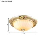 Korean Countryside Dome Flushmount Ceiling Light - 2 Heads Prismatic Glass Gold Finish Flower Decor