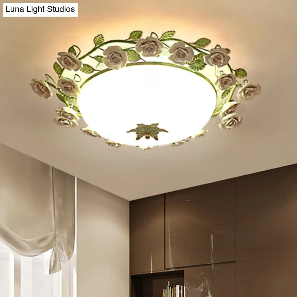 Korean Flower Led Glass Bowl Ceiling Light For Bedroom Semi Flush Mount 16’/19.5’ Wide In White