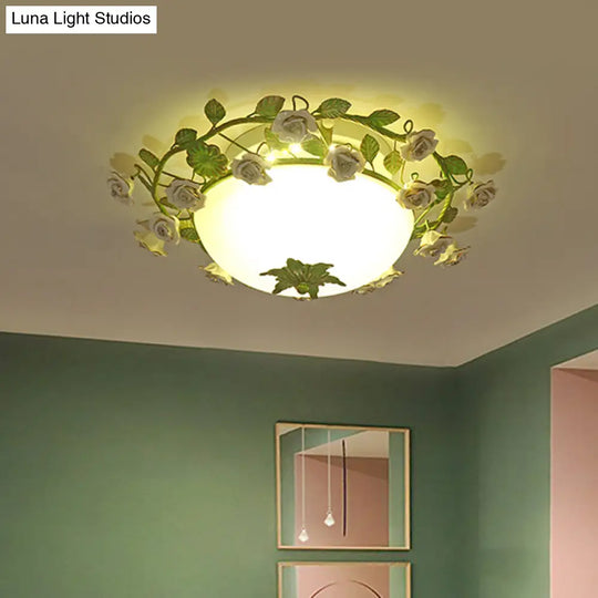 Korean Flower Led Glass Bowl Ceiling Light For Bedroom Semi Flush Mount 16’/19.5’ Wide In White