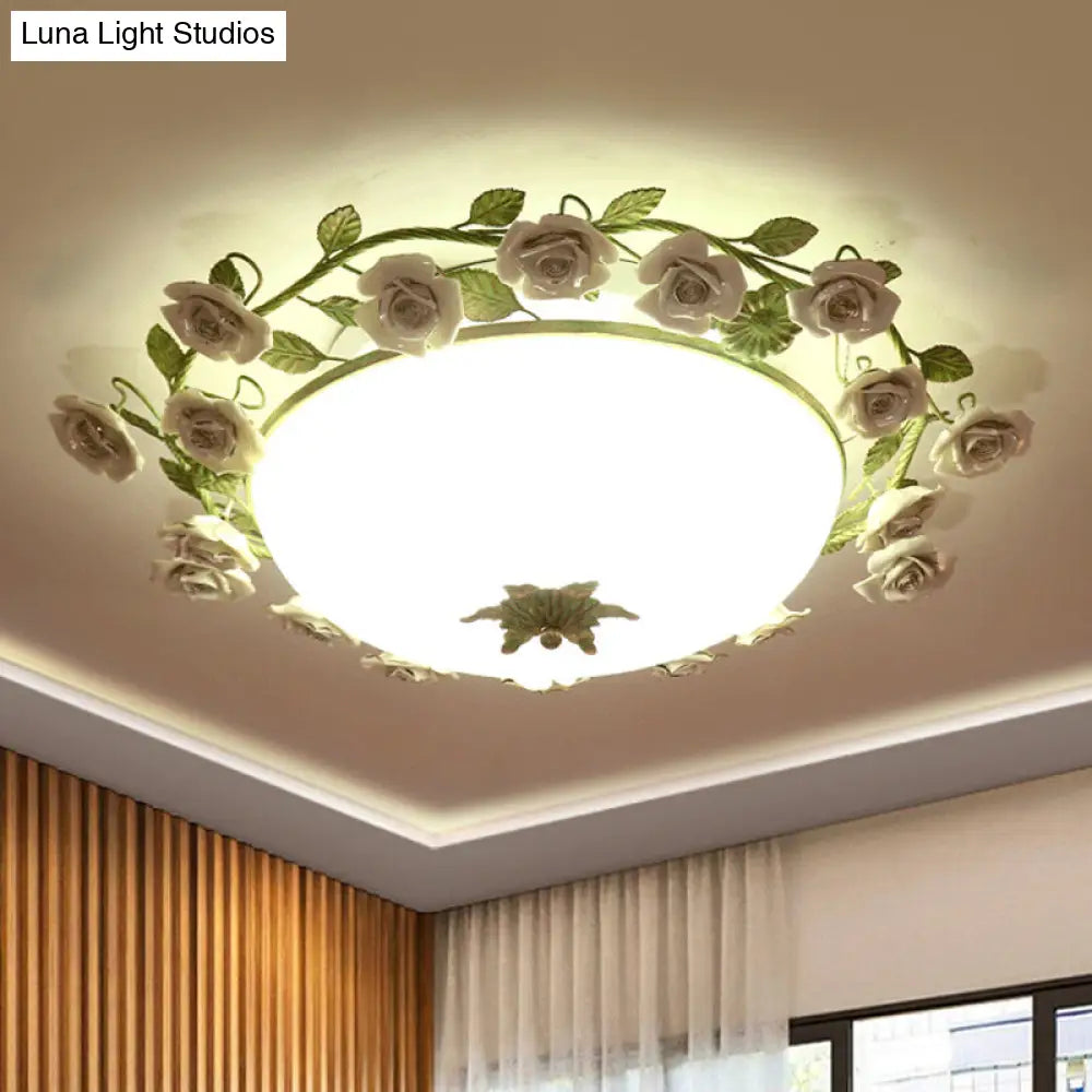 Korean Flower Led Glass Bowl Ceiling Light For Bedroom Semi Flush Mount 16/19.5 Wide In White / 19.5