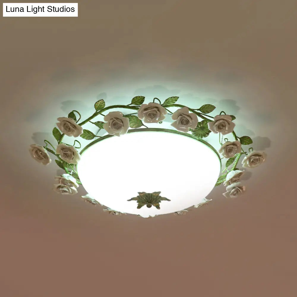 Korean Flower Led Glass Bowl Ceiling Light For Bedroom Semi Flush Mount 16’/19.5’ Wide In White