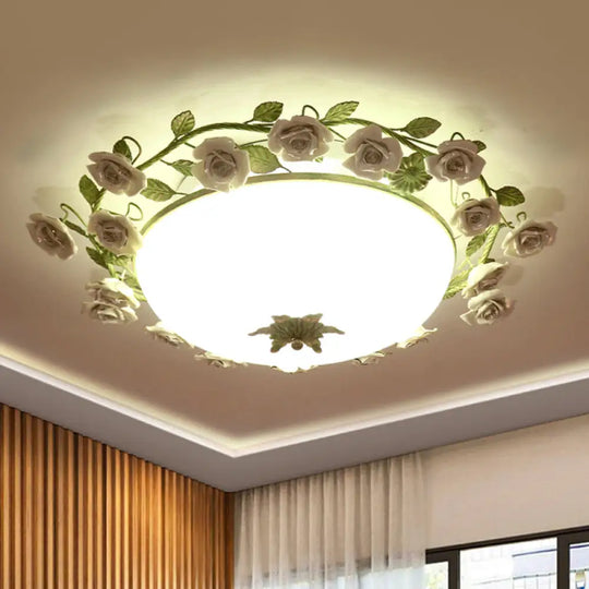 Korean Flower Led Glass Bowl Ceiling Light For Bedroom Semi Flush Mount 16’/19.5’ Wide In White