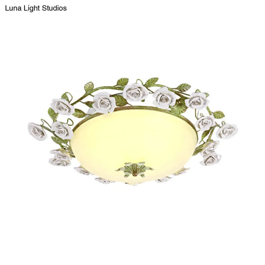 Korean Flower Led Glass Bowl Ceiling Light For Bedroom Semi Flush Mount 16’/19.5’ Wide In White