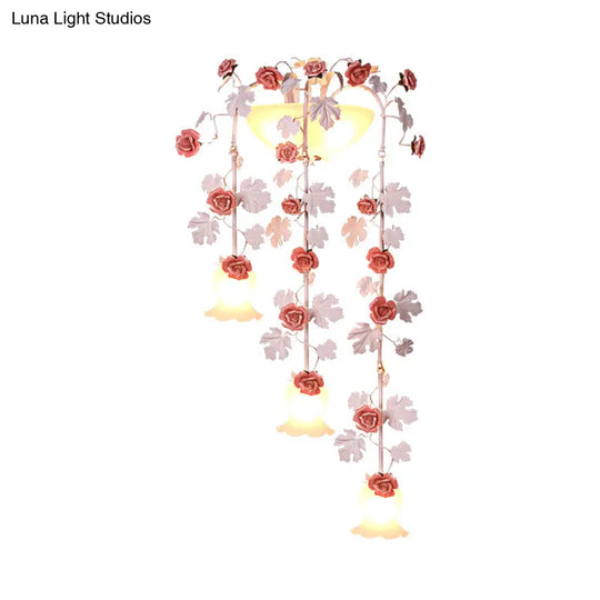 Korean Flower White Glass Wall Lamp - 5-Head Draping Sconce Lighting For Living Room