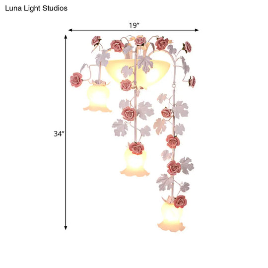 Korean Flower White Glass Wall Lamp - 5-Head Draping Sconce Lighting For Living Room