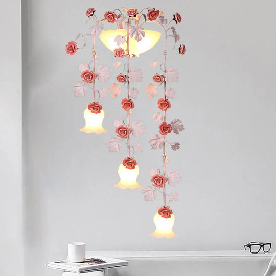 Korean Flower White Glass Wall Lamp - 5-Head Draping Sconce Lighting For Living Room / B