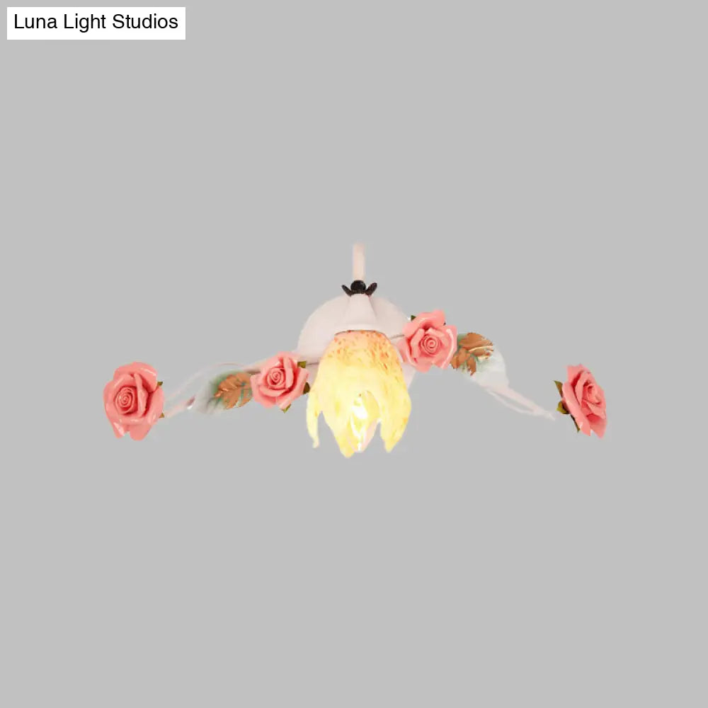 Korean Garden Floral Metal Wall Sconce Lamp - Elegant White Bathroom Light Fixture With 1 Bulb