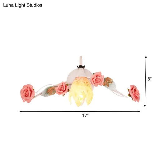 Korean Garden Floral Metal Wall Sconce Lamp - Elegant White Bathroom Light Fixture With 1 Bulb