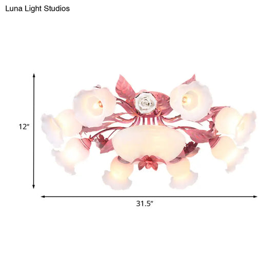 Korean Garden Opal Glass Semi-Flush Ceiling Light - Pink Blossom Design | Mounts Flush In
