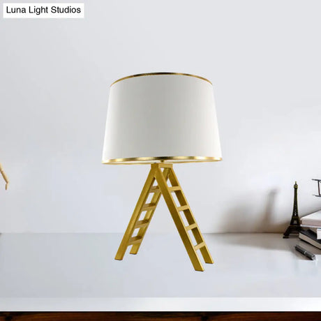 Ladder Shape Led Gold Nightstand Lamp With Modern Metal Base White/Black Fabric Shade