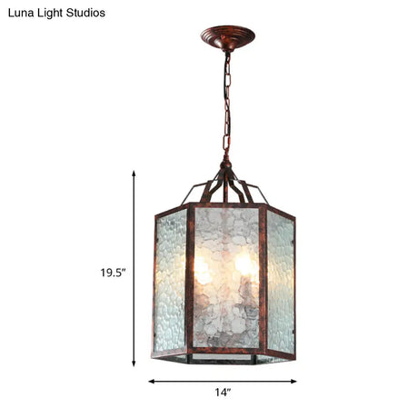 Lantern Frosted Glass Pendant Lamp - Retro 4-Bulb Antique Copper Chandelier