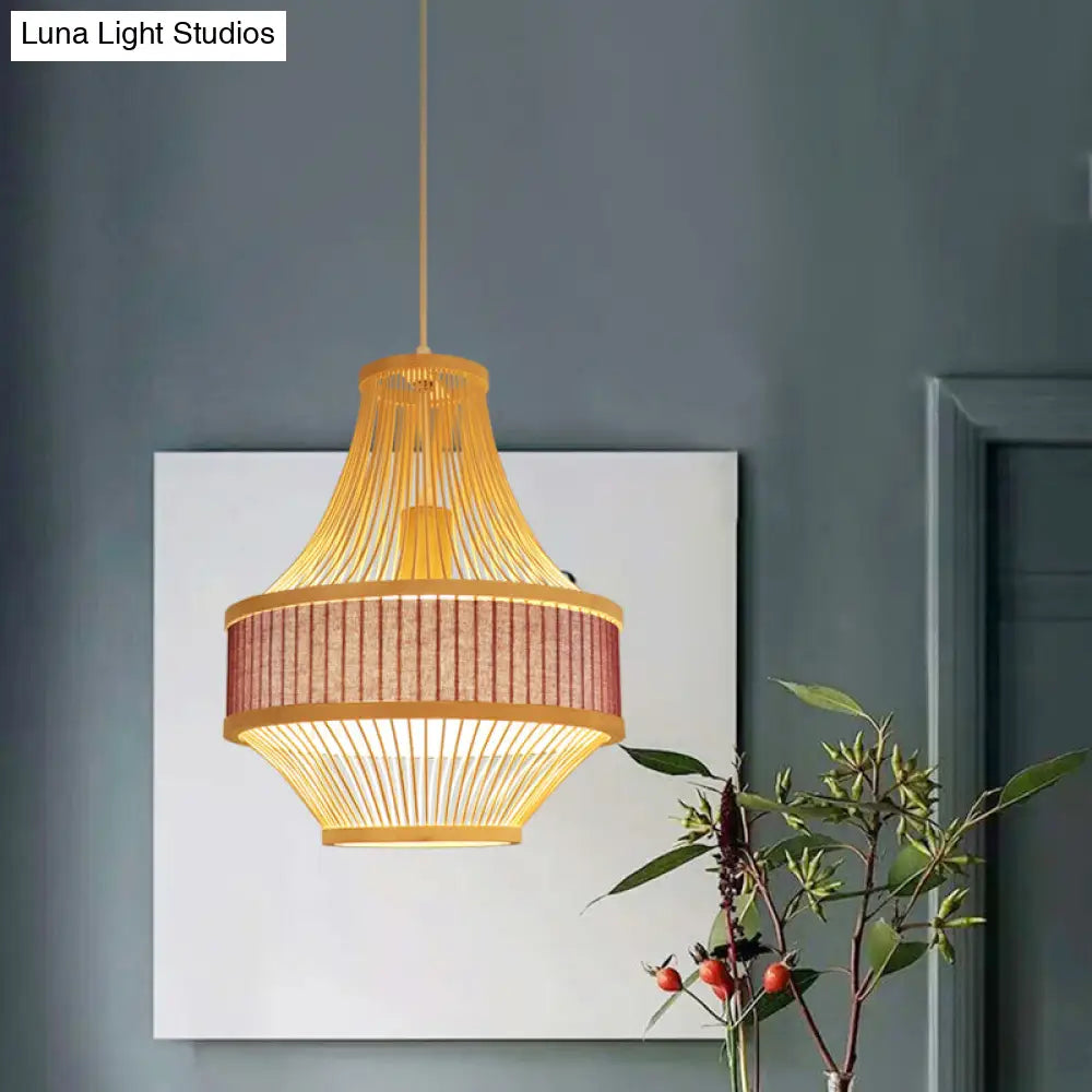 Laser Cut Bamboo Pendant Ceiling Lamp In Light Purple
