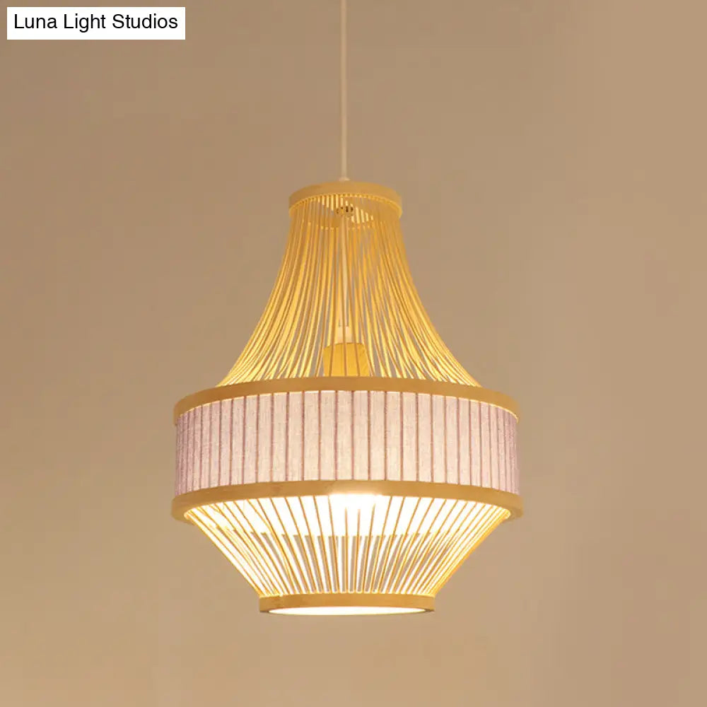 Laser Cut Bamboo Pendant Ceiling Lamp In Light Purple