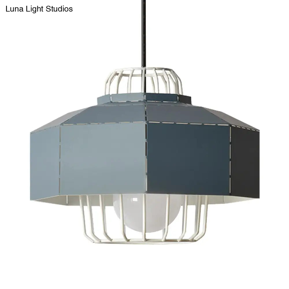 Laser Cut Hanging Lantern Macaron Pendant Light - Grey/Blue/Pink With Wire Cage Insert