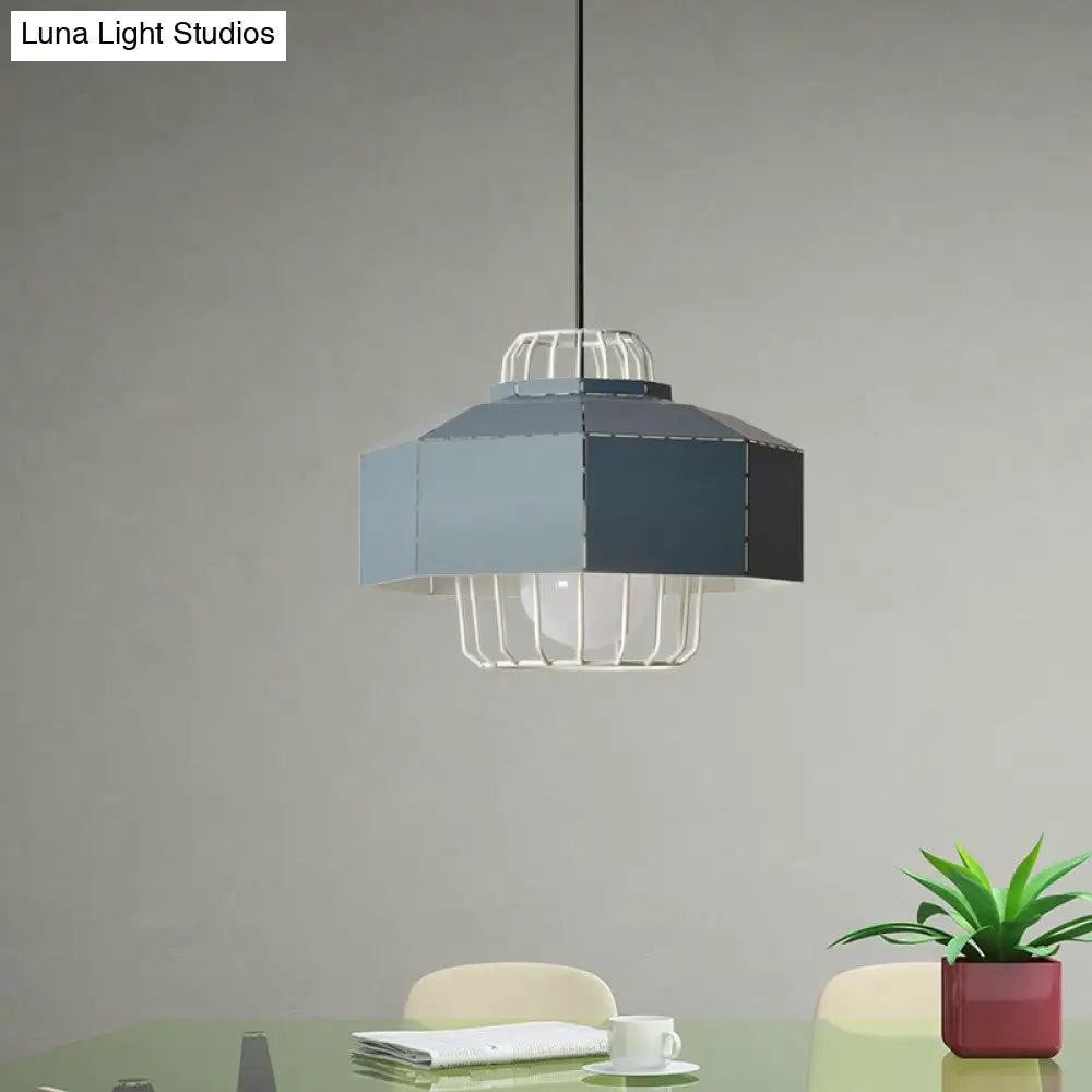 Laser Cut Hanging Lantern Macaron Pendant Light - Grey/Blue/Pink With Wire Cage Insert