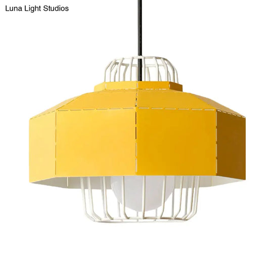 Laser Cut Hanging Lantern Macaron Pendant Light - Grey/Blue/Pink With Wire Cage Insert