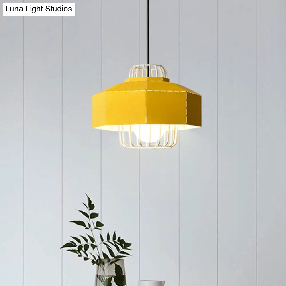 Laser Cut Hanging Lantern Macaron Pendant Light - Grey/Blue/Pink With Wire Cage Insert
