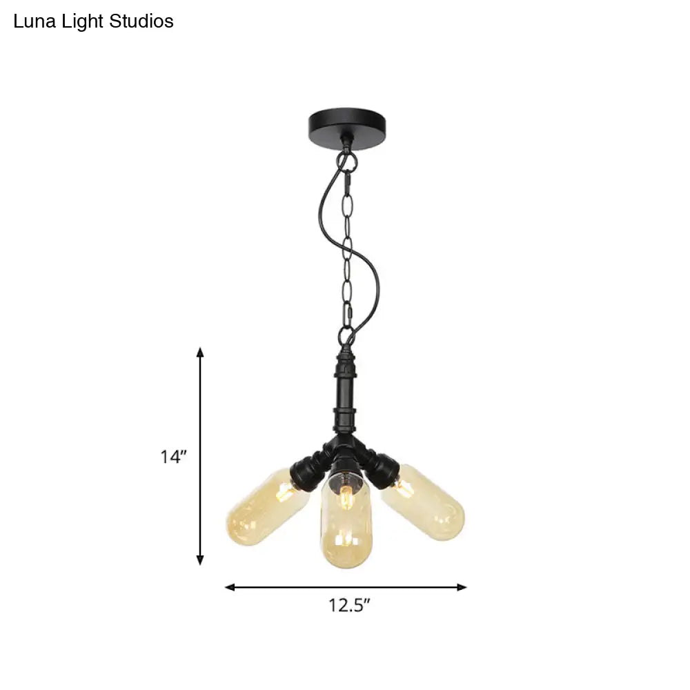 Laura - Antiqued 2/3/5 Heads Metal Hanging Light Black Finish Sputnik Pipe Bar Chandelier With