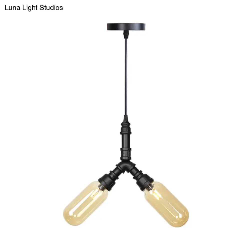 Laura - Antiqued 2/3/5 Heads Metal Hanging Light Black Finish Sputnik Pipe Bar Chandelier With