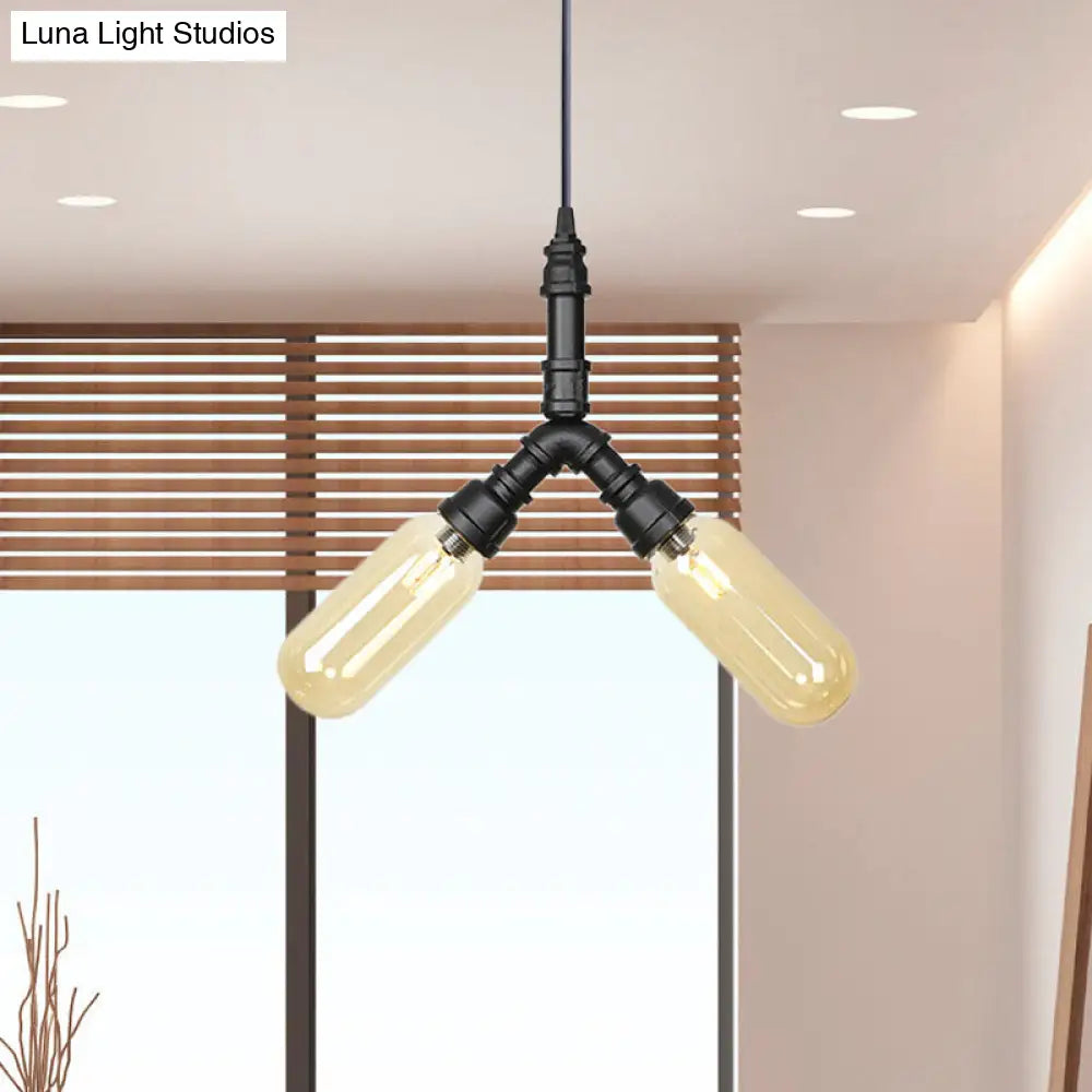 Laura - Antiqued 2/3/5 Heads Metal Hanging Light Black Finish Sputnik Pipe Bar Chandelier With