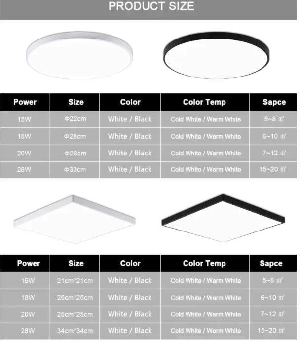 Lauren- Led Ceiling Light Acryl Alloy Modern Lamp Living Room Lighting Round & Square 3Cm Super