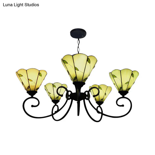 Leaf Chandelier Pendant Light - Loft Style | 5 Lights Stained Glass Beige